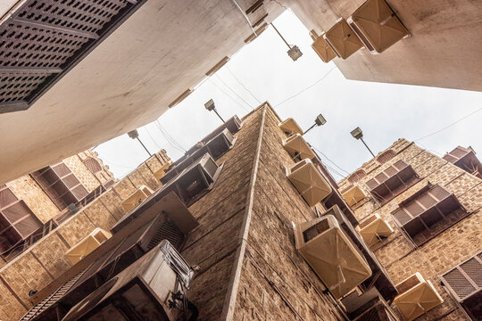 Traditional houses in Al Balad,  historic center of Jeddah, Saudi Arabia