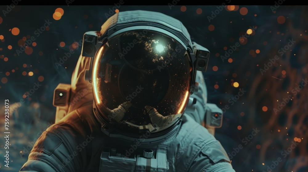 Wall mural closeup of an astronaut orbiting through space generative ai