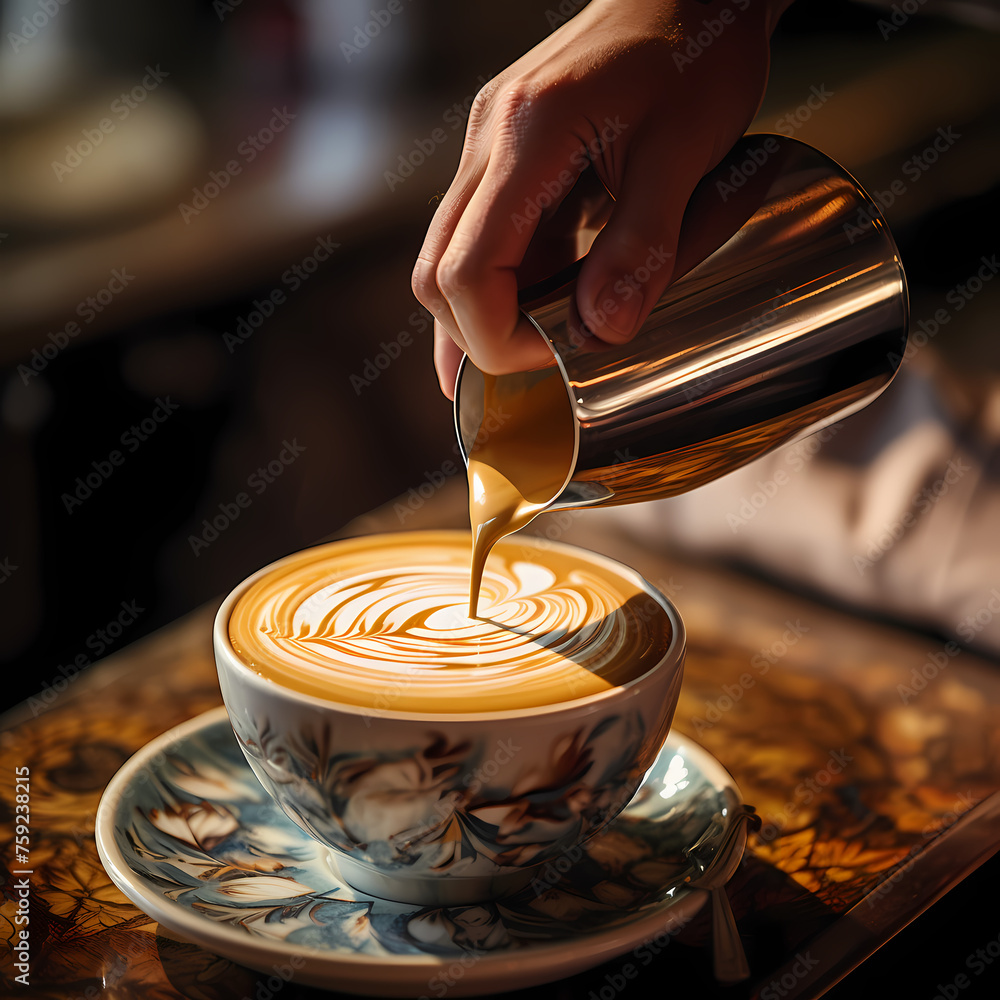 Poster A close-up of a barista pouring latte art.