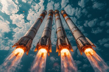 Missile launch from ground-based launcher, combat readiness exercise.