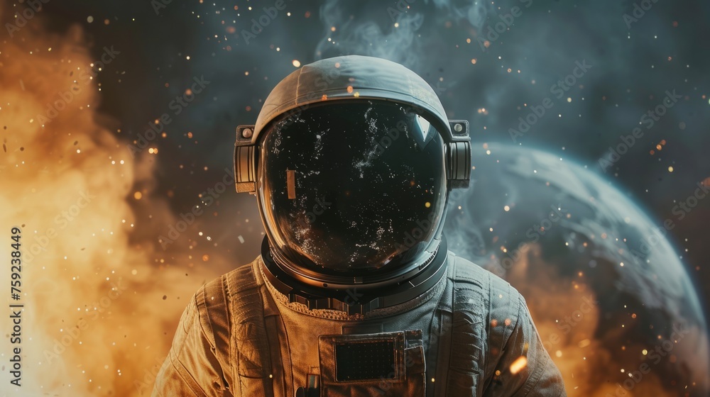 Sticker closeup of an astronaut orbiting through space generative ai