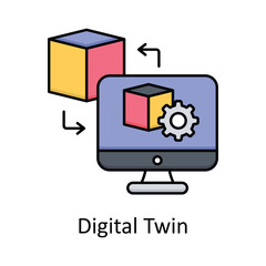 Digital Twin vector filled outline icon design illustration. Manufacturing units symbol on White background EPS 10 File