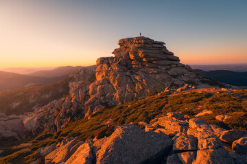 Golden sunset over Siete Picos in Sierra de Guadarrama