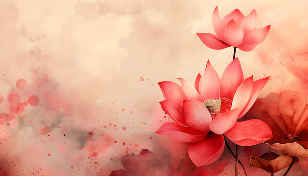 Close-up of a lotus flower on a watercolor background, suitable for luxury wallpaper design or spa and meditation promotion.