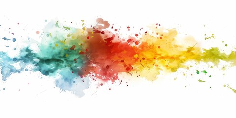 Vibrant watercolor splash in a spectrum of colors on a white background, evoking creativity and artistic expression.