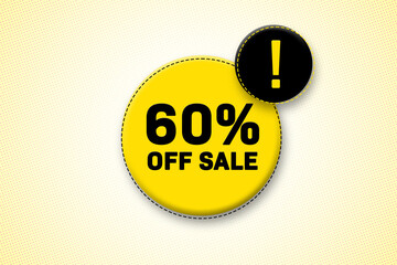60 percent off Sale tag. Advertising for sales, promo, discount, shop. Sticker, button, icon.