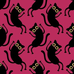 Halloween animals monsters seamless cats pattern for wrapping paper and fabrics and linens and kids clothes print