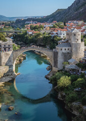 Fototapeta na wymiar Old Bridge - Stari Most over Neretva river in Mostar city, Bosnia and Herzegovina