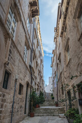 Fototapeta na wymiar Narrow alley in Old Town of Dubrovnik city, Croatia