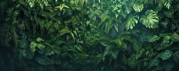 Tuinposter Dense tropical rainforest foliage with mist. Digital art style nature background. Jungle exploration and adventure concept for poster and wallpaper design © Andrey
