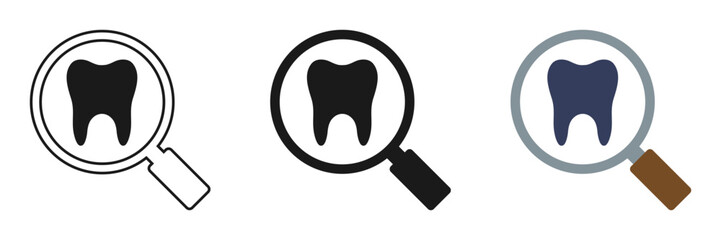 Set of magnifying glass icons with tooth, illustration