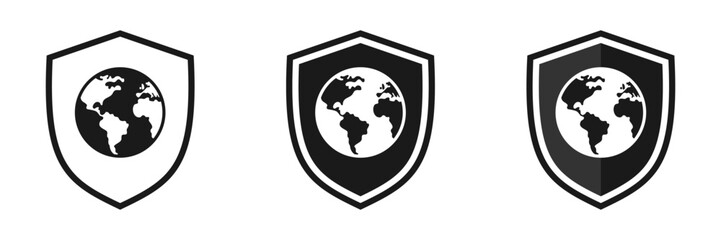 Shield icon set with earth, illustration