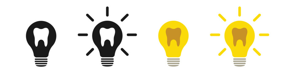 Light bulb icon set with tooth, illustration