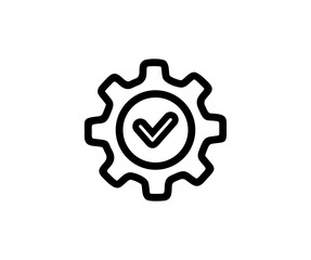 Gear icon with check mark, cogwheel, engine circle, thin line web symbol. Cogwheel line vector design and illustration.

