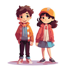 illustration of a boy and girl on a white backgroun