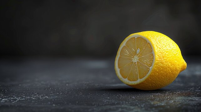 A single lemon that looked very tasty sat in the corner. A modern and minimalist black background sets the tone for this composition, providing enough space to let your message stand out.