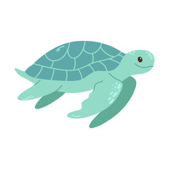 Cute turtle, sea animal. Undersea baby character with funny happy smiling face. Marine underwater animals. Kids  flat vector illustration isolated on white background. 