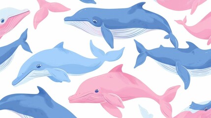 illustration of pink and blue whales generative ai