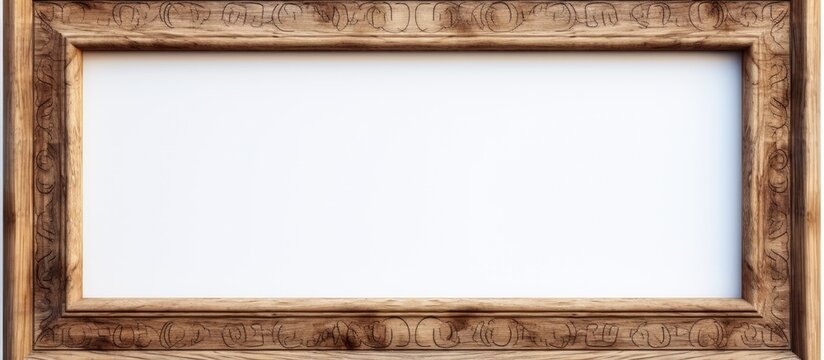 A wooden picture frame with a white background, showcasing brown tones and hardwood texture. The rectangle shape and beige shades create a classic and elegant look