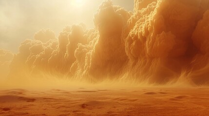 3D rendering of fantasy desert landscape with sand storm and sand clouds. Raster illustration. - obrazy, fototapety, plakaty