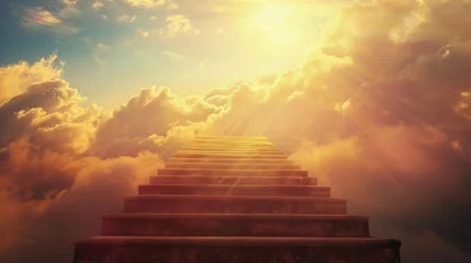 Tuinposter steps leading to heaven, clouds around generative ai © Francheska