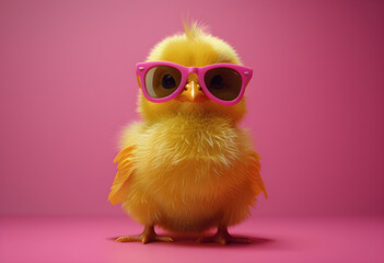 A cute spring baby chick wearing cool sunglasses, perfect for Easter and holiday celebrations.