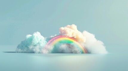 Stylized rainbow with pastel colors and soft clouds on a solid background. Minimalist and modern creative concept for design, branding, and art projects
