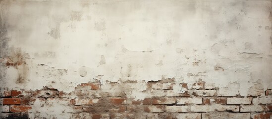 Fototapeta premium Grunge white background of aged brick wall texture with subtle vignette.