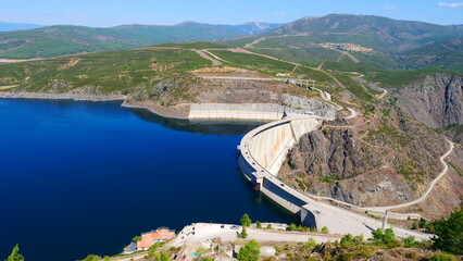 Naklejka premium Atazar swamp full community Madrid water reserve rain shortage mountain range