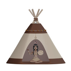 Native american girl sitting in the wigwam 3d illustration © Natallia