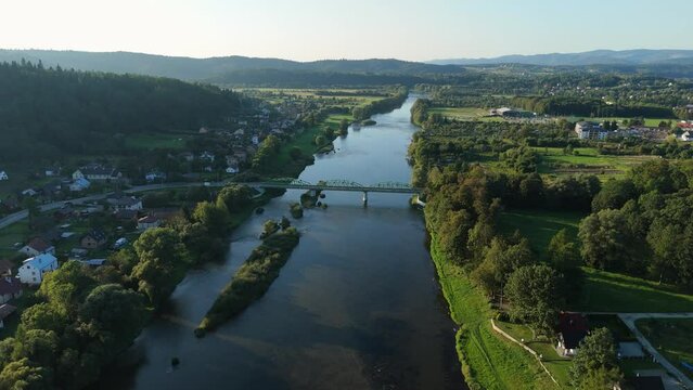 Beautiful Landscape Bridge River Mountains Lesko Aerial View Poland
