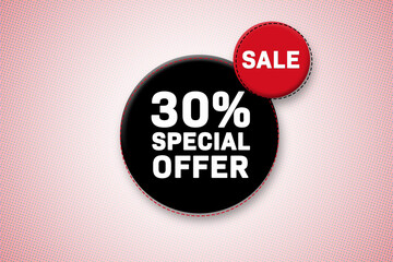 30 percent special offer tag. Advertising for sales, promo, discount, shop. Sticker, button, icon