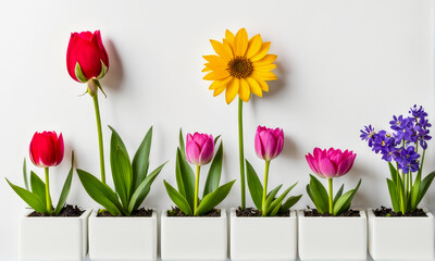 spring flowers in a row backgrounds 