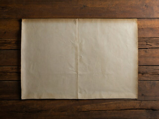 crumpled parchment old worn paper page with yellowing edges on wooden table background texture with copyspace