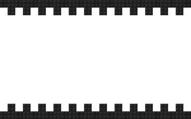 Plastic building toy blocks background. Construction plate. Close-up of a black bricks viewed from above with free place for your content or text. Abstract vector background illustration