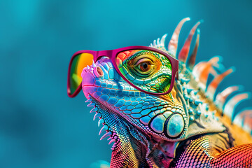 Obraz premium Colorful Lizard Wearing Glasses Close Up