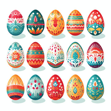 illustration of decorative eggs on white flat vecto