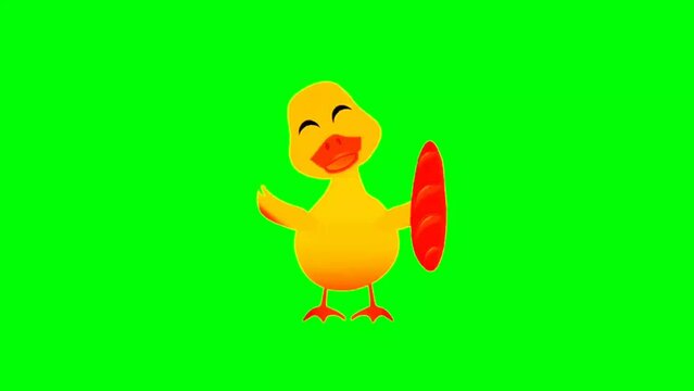 Duck cartoon animation Green screen video