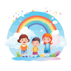 Obraz na płótnie Canvas illustration of kids on rainbow background flat vec