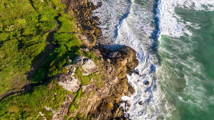 Santinho Beach in Florianopolis. Aerial view from drone.