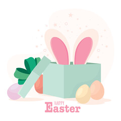 Happy easter card Bunny in giftbox Vector