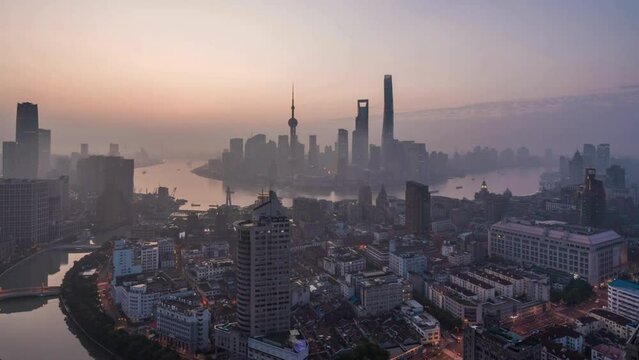 Sunrise over Shanghai skyline _ Shanghai, China 
