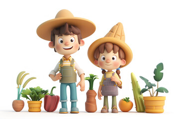 野菜作りの可愛い男女の風景