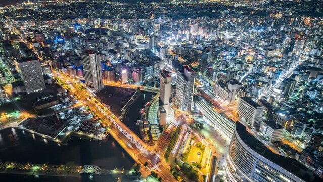  Time Lapse - Aerial View of Tokyo at Night (Panning).