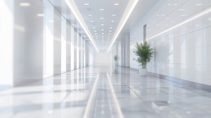 Empty blurry white office building lobby hall texture background. AI generated image