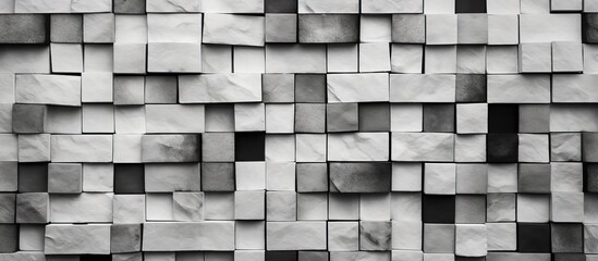 A grayscale image of a rectangular brick wall, with squares arranged in a pattern. The wall appears to be made of brown and grey composite materials, creating a unique texture