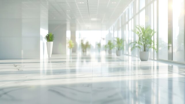 Empty blurry white office building lobby hall texture background. AI generated image