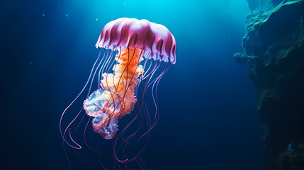 Fototapeta premium Vibrant jellyfish glide gracefully in the ocean water