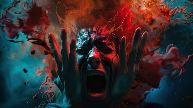 Screaming person with exploding head created with Generative AI