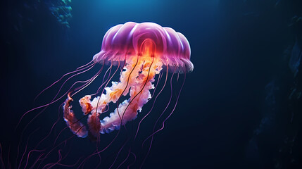 Obraz premium Jellyfish with long tail floating in the sea